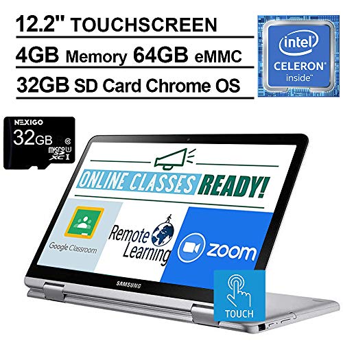 2021 Samsung Chromebook 12.2 Inch Touchscreen 2-in-1 Laptop| FHD 1200P Display| Intel Celeron 3965Y 1.5 GHz| 4GB RAM| 64GB eMMC| Digital Pen| Chrome OS + NexiGo 32GB MicroSD Card Bundle