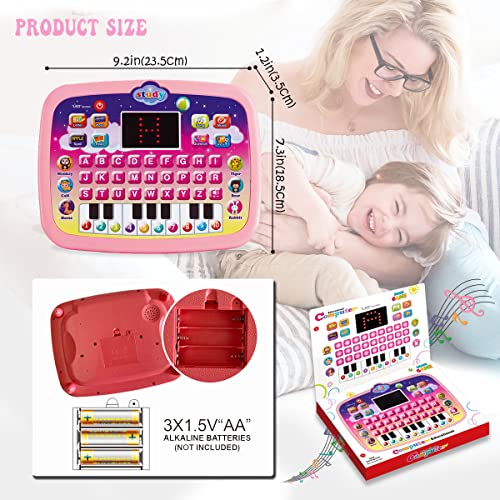 Wenbeier Kids Tablet/Toddler Learning Pad with LED Screen Teach Alphabet, Numbers, Word, Music, Math, Early Development Interactive Electronic Toy for Boys & Girls 3 Years+