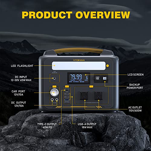 VTOMAN Jump 600X Portable Power Station 600W, 299Wh LiFePO4 Battery Powered Generator with Expandable Capacity, 2x Pure Sine Wave 600W (Surge 1200W) AC Outlets, PD 60W USB-C, 3x Regulated 12V/10A DC