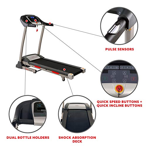 Sunny Health & Fitness Portable Treadmill with Auto Incline, LCD, Smart APP and Shock Absorber - SF-T7705