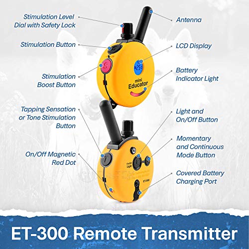 E-Collar - ET-300 - 1/2 Mile Remote Waterproof Trainer Mini Educator Remote Training Collar - 100 Training Levels Plus Vibration and Sound - Includes PetsTEK Dog Training Clicker