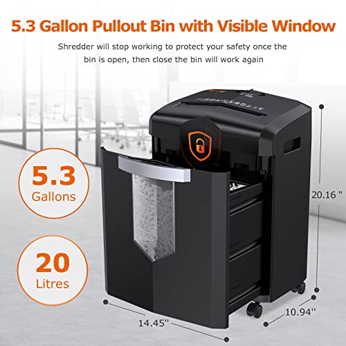 bonsaii 15-Sheet Crosscut Office Paper Shredder, 30-Minute Home Office Heavy Duty Shredder for Credit Card, Mails, Staple, Clip, with 4 Casters & 5.3 Gal Pullout Basket (C267-A)