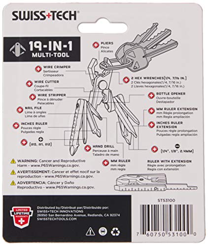 Swiss+Tech ST53100 Polished SS 19-in-1 Micro Pocket Multitool for Camping, Outdoors, Hardware