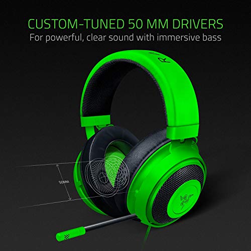 Razer Kraken Gaming Headset: Lightweight Aluminum Frame, Retractable Noise Isolating Microphone, For PC, PS4, PS5, Switch, Xbox One, Xbox Series X & S, Mobile, 3.5 mm Audio Jack – Green