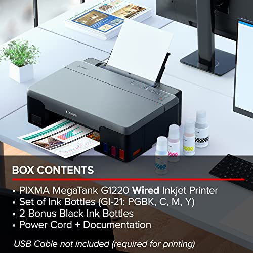 Canon PIXMA G1220 Single Function MegaTank Inkjet Printer, Print Only, Black, (4469C002)