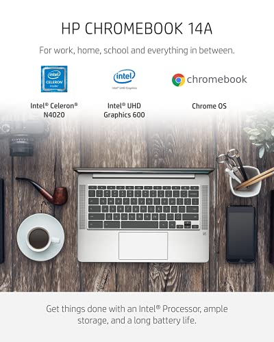 HP Chromebook 14 Laptop, Intel Celeron Processor, 4 GB RAM, 32 GB eMMC, 14” HD (1366 x 768) Touchscreen, Chrome OS, Webcam & Dual Mics, Work, Entertainment, Long Battery Life (14a-na0130nr, 2021)