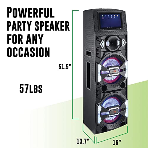 QFX SBX-212W Dual 12 Inch Bluetooth Speaker Cabinet | Dual 12" Woofers, 1" Tweeter | WiFi, Graphic EQ, 2 Mic Inputs, Guitar Input, USB & SD, LED Party Lights, Handles & Wheels | Multi Color