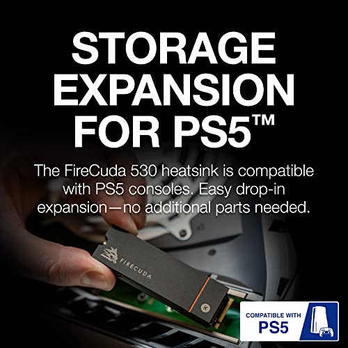 Seagate FireCuda 530 4TB Internal Solid State Drive - M.2 PCIe Gen4 ×4 NVMe 1.4, PS5 Internal SSD, speeds up to 7300MB/s, 3D TLC NAND, 5100 TBW, 1.8M MTBF, Heatsink, Rescue Services (ZP4000GM3A023)