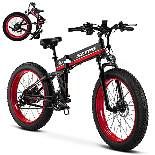Electric Bike,26''Fat Tire Electric Bike with 48V 13Ah Removable Battery,750W Folding Electric Bike for Adults,30 MPH Electric Mountain Bike,Shimano 21 Speed E-Bike with Phone Charger Mount