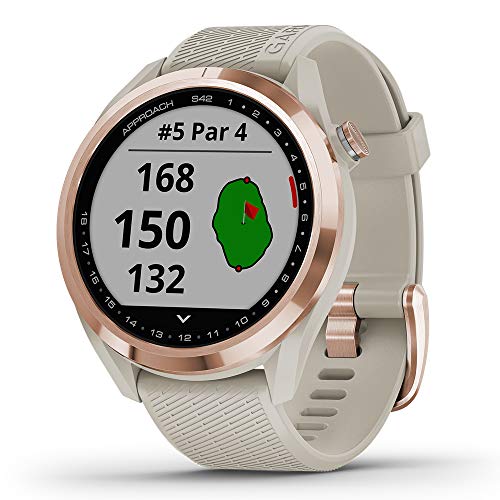 Garmin Approach S42 (Rose Gold/Light Sand) Womens Golf GPS Watch | Golfer's Bundle with Portable Charger & HD Tempered Glass Screen Protectors | 42,000+ Courses, Green View True Shape & F/M/B Yardage