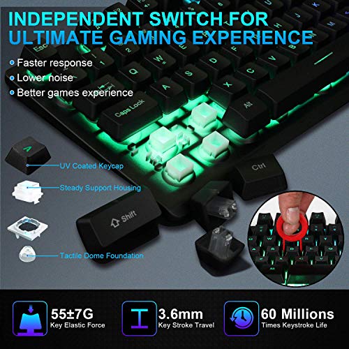 NPET K10 Gaming Keyboard USB Wired Floating Keyboard, Quiet Ergonomic Water-Resistant Mechanical Feeling Keyboard, Ultra-Slim Rainbow LED Backlit Keyboard for Desktop, Computer, PC (Renewed)