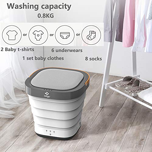 MOYU Mini Portable Bucket Washer Foldable Washing Machine with Soft Spin Dry and Drainage Pipe Pink (English User manual and button labels)
