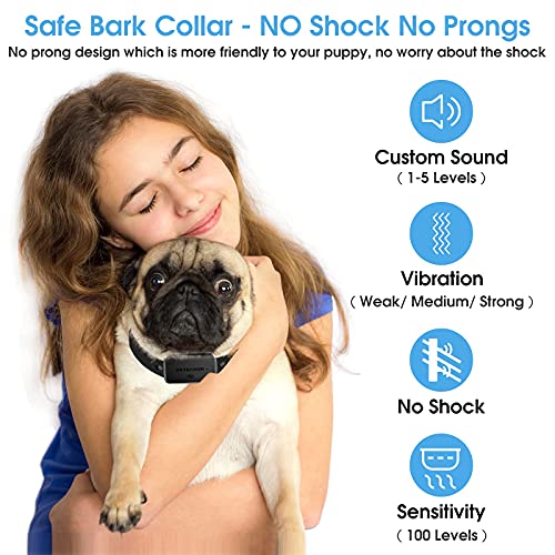 Dr.Trainer Bark Collar with APP/ Watch Control, Automatic No Shock No Pain Anti Bark Collar with Custom Sound/Vibration/Barking Report, Rechargeable Rainproof Smart Progressive Correction (B1Pro)