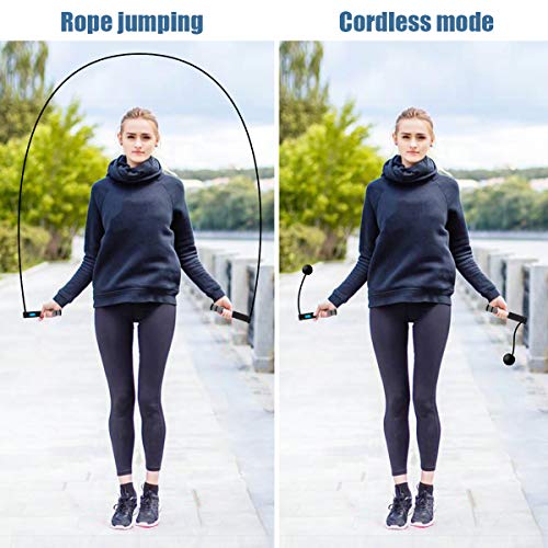 Jump Rope, Digital Weighted Handle Workout Jumping Rope with Calorie Counter for Training Fitness, Adjustable Exercise Speed Skipping Rope for Men, Women, Kids, Girls (Black)