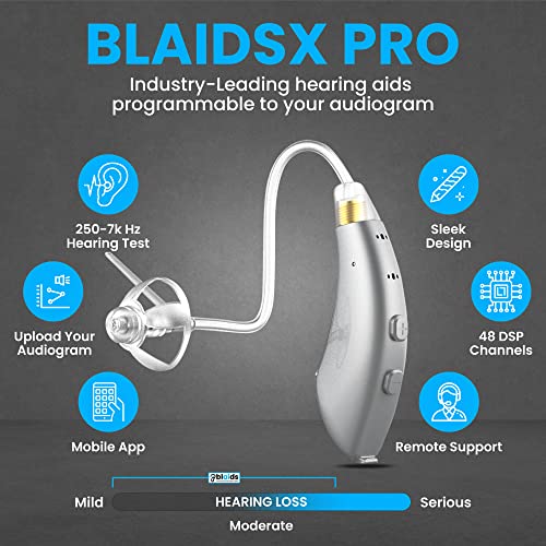 BlaidsX Pro Programmable Hearing Aids for Adults with Mobile App Hearing Test & Noise Cancellation, Hearing Aids for Seniors with Bluetooth, Dual Mic & 48 DSP Channels | USA-Made Multi Core Processor (Both Ears, Grey)