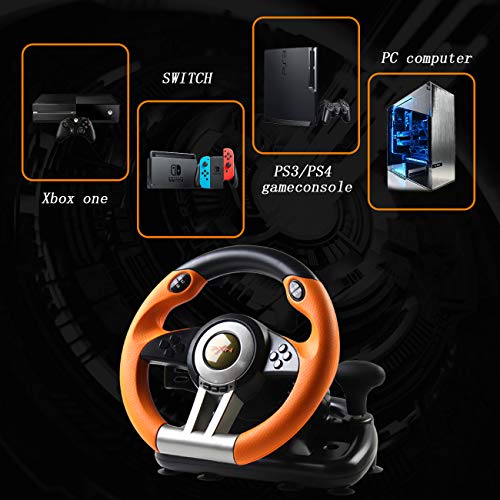 Racing Wheel, PXN-V3II 180° Game Racing Steering Wheel with Pedal and Shift Paddle, Compatible for PC, PS3, PS4, Xbox One, Xbox Series S&X, Nintendo Switch.-Orange