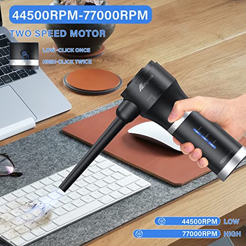 3 in1 Compressed Air Duster & Vacuum, 77000 RPM Cordless Air Duster, 15000mAh Electric Air Blower, 2 Speeds, Detachable Battery, Replaces for Air Cans, for Computer, Car, Keyboard