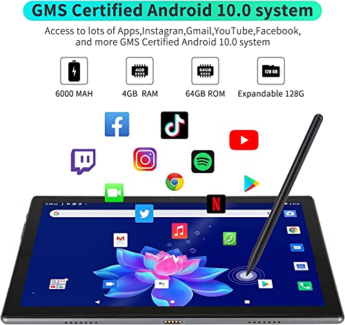 Android 10.0 Tablet PC, 10.1" Octa-Core Tablet 4G LTE with Dual Micro SIM, RAM 4G / ROM 64G, 1280x800Tablet with Keyboard and Stylus Pen,GPS, OTG, G-Sensor, Light Sensor, TF Card, BT 5.0, WiFi.