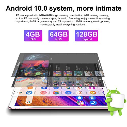 2 in 1 Tablets, 10 Inch Android 11.0 Tablet PC with Wireless Keyboard Case, 4GB RAM 64GB ROM/128GB Computer Tablets, Quad Core, HD/IPS, 8000mAh, 13MP Dual Camera, Dual 4G SIM, WiFi
