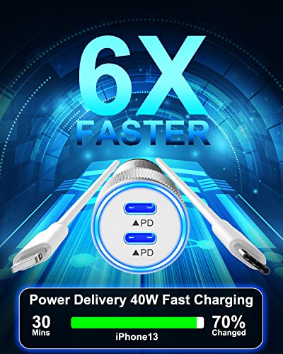 iPhone Car Charger Fast Charging[Apple MFi Certified],40W Apple Car charger for iPhone 14 13 12 Pro Max/11/XR/XS/X/iPad,Poukey Rapid PD Dual USB C Car Charger Adapter with 2x Type C to Lightning Cable