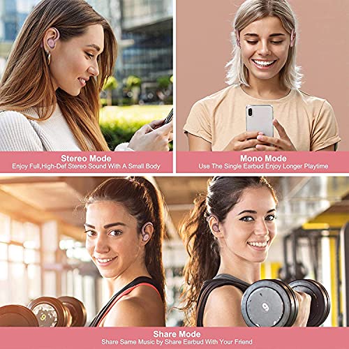 COMISO Wireless Earbuds, True Wireless in Ear Bluetooth 5.0 with Microphone, Deep Bass, IPX7 Waterproof Loud Voice Sport Earphones with Charging Case for Outdoor Running Gym Workout (Pink)