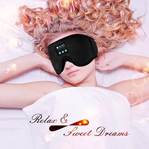 Sleep Headphones, Bluetooth 5.0 Wireless 3D Eye Mask, Lightimetunnel Washable Sleeping Headphones for Side Sleepers With Adjustable Ultra Thin Stereo Speakers Microphone Hands Free for Insomnia Travel