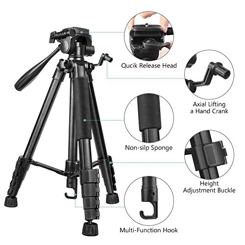 67" Camera Tripod Stand, Torjim (13 lbs/6kg Loads) Aluminum Travel Tripod with Carry Bag for Canon, DSRL, SRL, Phone Tripod Mount with Wireless Remote Control for Live Streaming, Work, Vlogging