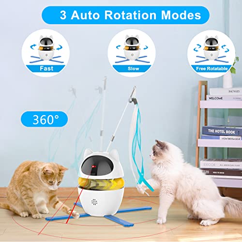 Interactive Cat Toys for Indoor Cats Kitten,3 in 1 Automatic Cat Toys with Cat Feather Toys,Cat Laser Toys,Cat Toy Balls,USB Rechargeable Electronic Cat Toy,Pet Exercise Toys with Feather and Bell