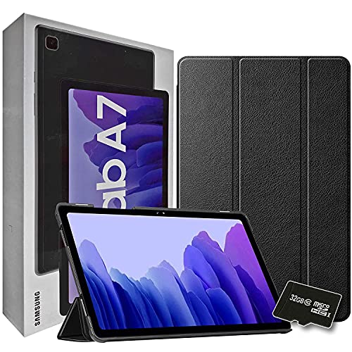 2020 Samsung Galaxy Tab A7 10.4” Inch 32 GB Wi-Fi Android 10 Touchscreen International Tablet (Gray) Bundle – Slim Trifold Hard Shell Case and 32GB Micro SD Card