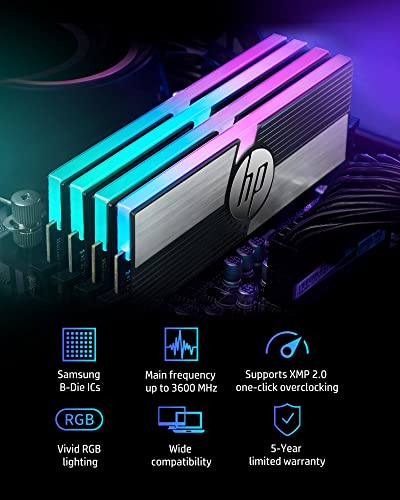 HP V10 RGB 32GB (16GBx2) RAM 3600 MHz DDR4 CL14 Desktop Computer Gaming LED Memory Kit - 54N63AA#ABC