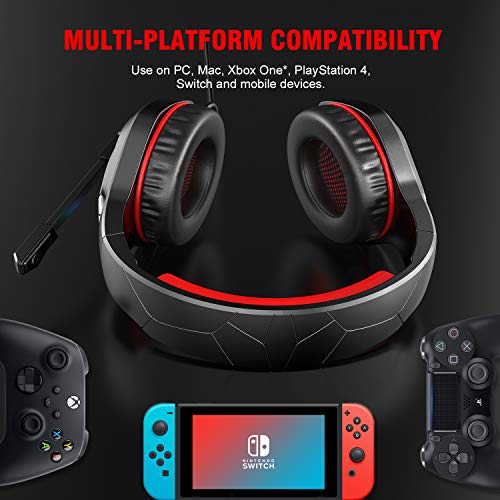 Fachixy Gaming Headset for PS4 PS5 Xbox One PC Nintendo Switch, Stereo Sound Gaming Headphones, Xbox Headset with RGB Light, PS4 Headset with Mic, Noise Cancelling Headphones with 3.5mm Jack (Red)