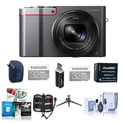 Adorama Panasonic Lumix DMC-ZS100 Digital Camera, 20.1MP, Silver - Bundle w/32GB Class 10 U3 SDHC, Camera Case, Spare Battery, Cleaning Kit, Memory Wallet, Table Top Tripod, Software Package and More