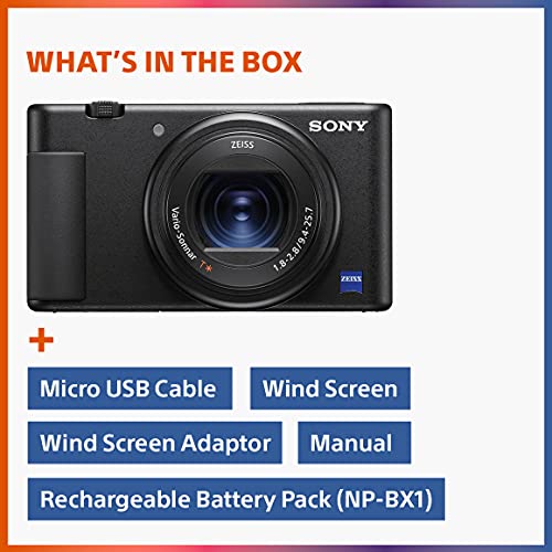 Sony ZV-1 Digital Camera for Content Creators, Vlogging and YouTube with Flip Screen, Built-in Microphone, 4K HDR Video, Touchscreen Display, Live Video Streaming, Webcam