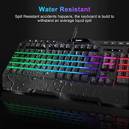 NPET K32 Wireless Gaming Keyboard RGB with Wrist Rest - Long-Lasting Rechargeable Battery - Quick and Quiet Typing - Water Resistant Backlit Wireless Keyboard for PC PS5 PS4 Xbox One Mac - Black