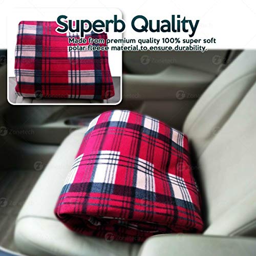 Zone Tech Car Travel Blanket –Premium Quality 12V Automotive Red Plaid Polar Fleece Material Comfortable Seat Blanket Great for Winter, Home, Road Trip and Camping