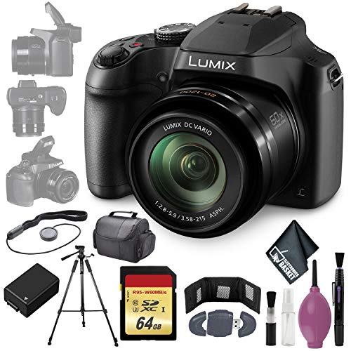 Panasonic Lumix DC-FZ80 Digital Camera - Cleaning Kit - Card Wallet & Reader - 128GB - Case - 72" Tripod - BPDC9 Battery - Lens Cap Keeper