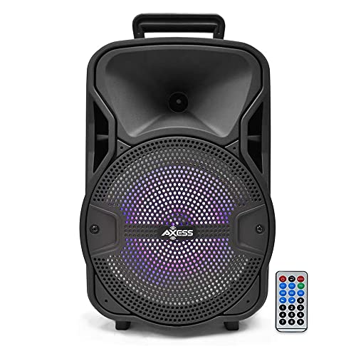 Axess Portable Wireless Bluetooth Speaker — 8" Woofer & 1.5" Tweeter – Boombox with Built-in LED Lights & Rich Bass, Loud Tower Speaker with Remote, USB, TF Card, Aux, FM & Mic Inputs – PABT6052