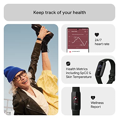 Fitbit Inspire 3 Health & Fitness Tracker with Stress Management, Workout Intensity, Sleep Tracking, 24/7 Heart Rate and more, Midnight Zen/Black One Size (S & L Bands Included)