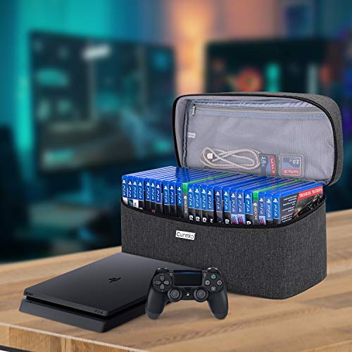 CURMIO Game Disc Storage Bag for up to 24 Discs, Universal Portable Gaming Disk Carrying Case Compatible with PS4/PS4 Pro/PS3/PS5/Xbox One/Xbox Series X/S, Black