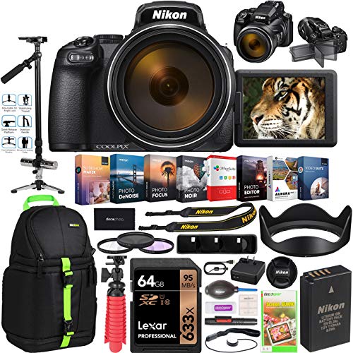 Nikon COOLPIX P1000 Compact Digital 4K UHD Camera w/ 125x Zoom Super Telephoto Lens Filmmaker's Bundle with Vivitar ST-6000 Stabilizer Tripod + Deco Gear Backpack + Filter Kit + Software & Accessories