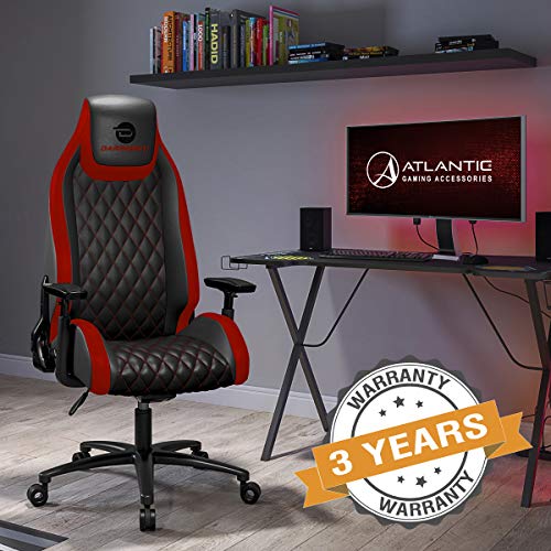 Atlantic Dardashti Gaming/Executive Chair –Molded Cold-Cure Foam, ANSI/BIFMA X5.1 Tested, Class-4 Heavy-Duty Gas Piston, 350 lbs. Weight Load, 8-Way Arm Rests, PN 78050357 – Black and Ruby Red