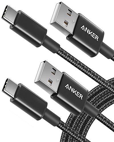 USB C Cable, Anker [2-Pack, 6 ft] Type C Charger Premium Nylon USB Cable , USB A to Type C Charging Cable Fast Charge for Samsung Galaxy S10 S10+ / Note 8, LG V20 and Other USB C Charger (Black)