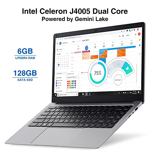 Windows 10 Pro Laptop, BiTECOOL 14 inches HD Clear Display Pc Laptops, with Intel Celeron J4005 Dual Core, 6GB LPDDR4 and 128GB SSD, 2.4G WiFi, BT4.0 and Long Lasting Battery, Mic