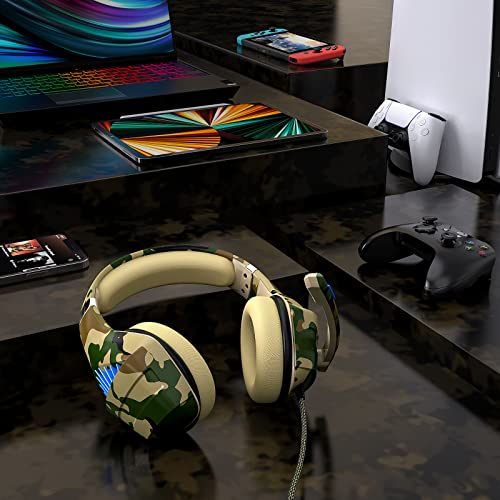 Gaming Headset for PS4 PS5 Xbox One Switch PC with Noise Cancelling Over-Ear Stereo Bass Surround Sound -Camo