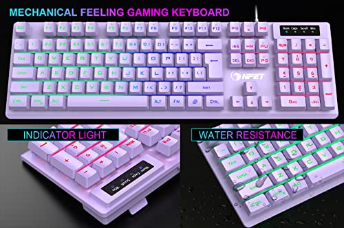 NPET K10 Gaming Keyboard, RGB Backlit, Spill-Resistant Design, Multimedia Keys, Quiet Silent USB Membrane Keyboard for Desktop, Computer, PC (Purple)