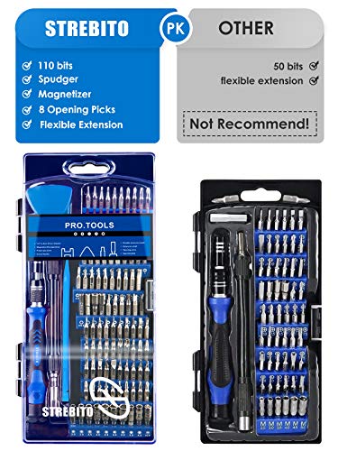 STREBITO Precision Screwdriver Sets 124 in 1 Magnetic Repair Kit with 110 Bits Electronics Tool Kit for Computer, PC, iPhone, Laptop, Cell Phone, MacBook, PS4, Nintendo, Xbox, Game Controller(Blue)