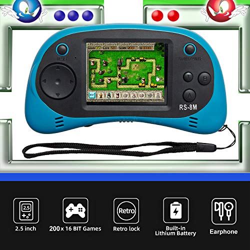 Kids Handheld Game Portable Video Game Player with 200 Games 16 Bit 2.5 Inch Screen Mini Retro Electronic Game Machine ,Best Gift for Child (Blue)