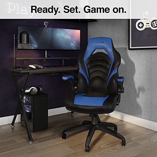 MyOfficeInnovations 2710764 Bonded Leather Gaming Chair, Black/Blue