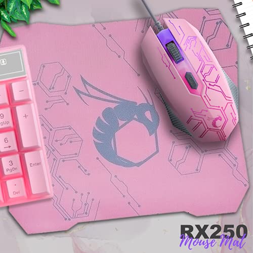 Pink Gaming Keyboard and Mouse Headset Headphones and Mouse pad, Wired LED RGB Backlight Bundle Pink PC Accessories for Gamers and Xbox and PS4 PS5 Nintendo Switch Users - 4in1 Edition Hornet RX-250