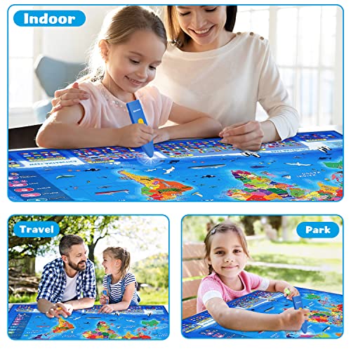 Bilingual Interactive World Map for Kids Learning and Educational Toys , Talking Kids Map Toy Electronic Map Poster for Kids of Ages 4 to 12 Years Old, Custom Talking Birthday & Christmas Gifts Card